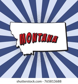 map of montana u.s. state in pop art style with dotted shadows and radial lines in shape of rays