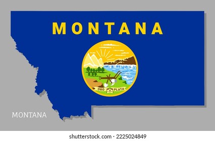 Map of Montana USA federal state with flag inside. Highly detailed map of Montana American state territory borders in federal flag colors vector illustration