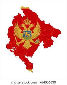 Map Of Montenegro With Flag Isolated On White Background.