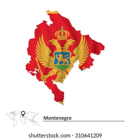 Mapa de Montenegro con bandera - ilustración vectorial