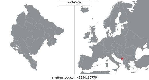 map of Montenegro and location on Europe map. Vector illustration