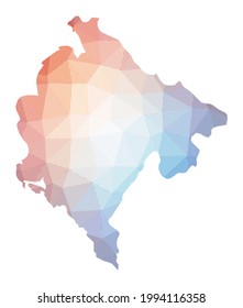 Map of Montenegro. Low poly illustration of the country. Geometric design with stripes. Technology, internet, network concept. Vector illustration.