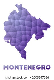Map of Montenegro. Low poly illustration of the country. Purple geometric design. Polygonal vector illustration.