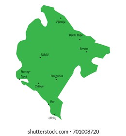 map of Montenegro with main cities