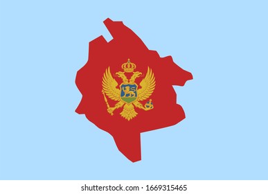 Mapa de Montenegro sobre fondo azul, Bandera de Montenegro sobre él.