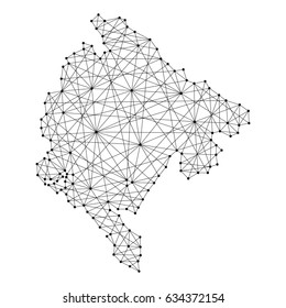 Map of Montenegro from polygonal black lines and dots of vector illustration
