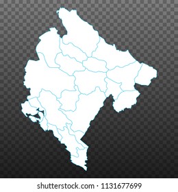 Map of Montenegro. Vector illustration on transparent background. Items are placed on separate layers and editable. Vector illustration eps 10.