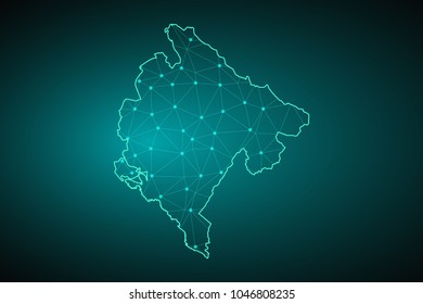 Map of Montenegro. Wire frame 3D mesh polygonal network line, design sphere, dot and structure. communications map of Montenegro. Vector Illustration EPS10.