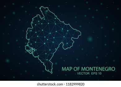 Map Montenegro. Wire Frame 3D mesh polygonal network line, design sphere,Montenegro map on dark background. Vector illustration eps 10.