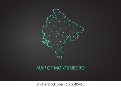 Map of Montenegro. Wire frame 3D mesh polygonal network line, design sphere, dot and structure. communications map of Montenegro. Vector Illustration EPS10. - Vector