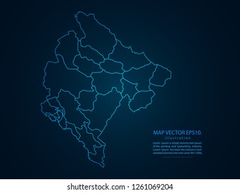 Map of montenegro,Abstract mash line and point scales on dark background for your web site design map logo, app, ui,Travel. Vector illustration eps 10.