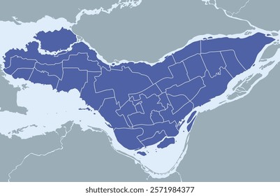 Map of Montreal city with districts