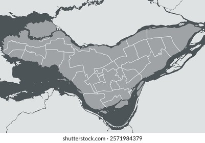 Map of Montreal city with districts