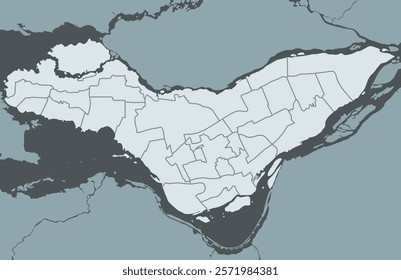 Map of Montreal city with districts