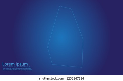 Map of montserrat- With glowing point and lines scales on the dark gradient background.french Polynesia map with country borders, thin Blue outline on Dark background.