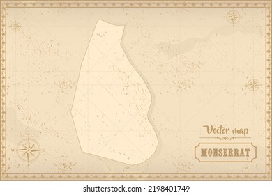 Map of Montserrat in the old style, brown graphics in retro fantasy style