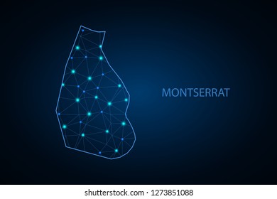 Map of Montserrat. Wire frame 3D mesh polygonal network line, design sphere, dot and structure. communications map of Montserrat. Vector Illustration EPS10. - Vector