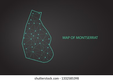 Map of Montserrat. Wire frame 3D mesh polygonal network line, design sphere, dot and structure. communications map of Montserrat. Vector Illustration EPS10. - Vector