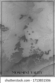 Mapa del Valle del Monumento, Arizona. Mapa de elevación de vectores del parque nacional. Mapa de relieve conceptual generado. Esquema detallado del paisaje geográfico elegante. Afiche de esquema topográfico.