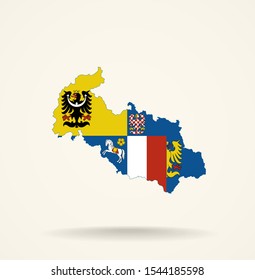 Map Moravian-Silesian Region (Czech Republic) in Moravian-Silesian Region flag colors, editable vector. 