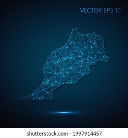 Mapa de Marruecos ilustraciones abstractas de la comunicación social global, mapa poligonal con puntos de conexión y líneas. Ilustración vectorial eps 10.