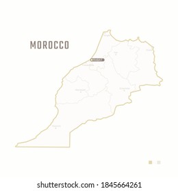 Mapa de Marruecos con frontera, ciudades y la capital Rabat. Cada ciudad tiene por separado para su diseño. Ilustración vectorial