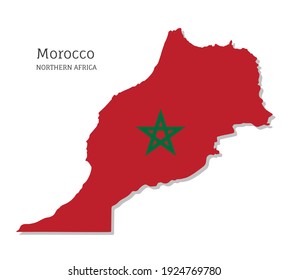 Mapa de Marruecos con bandera nacional. Mapa muy detallado del país del norte de África con fronteras territoriales. Ilustración vectorial de diseño político o geográfico sobre fondo gris