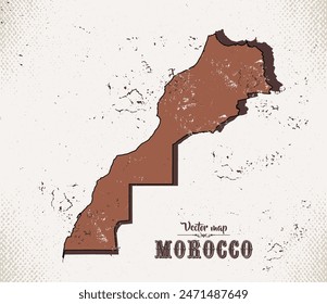 Mapa de Marruecos en el estilo antiguo, gráficos marrones en estilo retro occidental.
