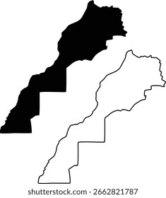 Map of Morocco Silhouette Flat and Outline Design