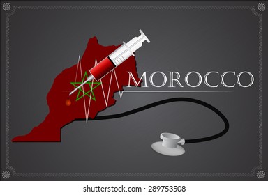 Map of Morocco with Stethoscope and syringe.