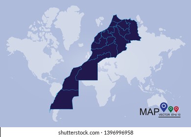 Map of morocco Western Sahara, High detailed vector map - morocco Western Sahara, High Detailed Blue Map of Morocco isolated on white background. Vector illustration eps 10. - Vector