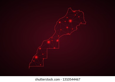Map of Morocco. Wire frame 3D mesh polygonal network line, design sphere, dot and structure. communications map of Morocco. Vector Illustration EPS10. - Vector