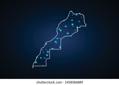Map of Morocco. Wire frame 3D mesh polygonal network line, design sphere, dot and structure. communications map of Morocco. Vector Illustration EPS10.