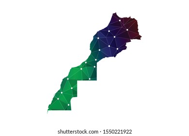 Map of Morocco. Wire frame 3D mesh polygonal network line, design sphere, dot and structure. communications map of Morocco. Vector Illustration EPS10.