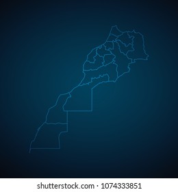 Map Morocco-Abstract High Detailed Glow Map on Dark Background for design app, ui,Travel. Vector eps 10.