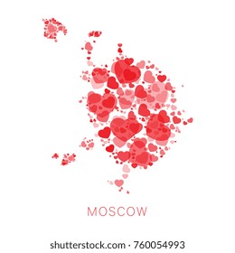 map of moscow filled with hearts mosaic of different sizes and degrees of transparency