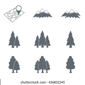 Map with mountain and forest icons set. Vector concept illustration for design

