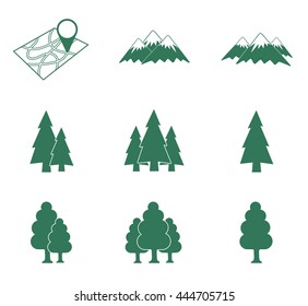 Map with mountain and forest icons set. Vector concept illustration for design

