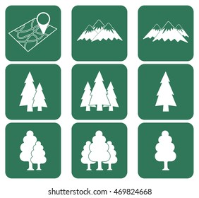 Map with mountain and forest icons set. Vector concept illustration for design

