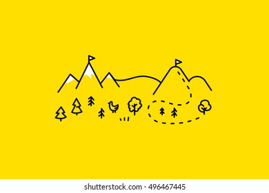 Map mountains. Set graphic elements yellow black contour