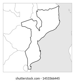Map of Mozambique black thick outline highlighted with neighbor countries.