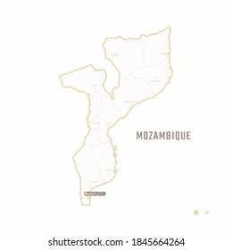 Map of Mozambique with border, cities and capital Maputo. Each city has separately for your design. Vector Illustration
