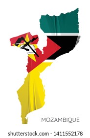Map Of Mozambique With Flag As Texture Isolated On white Background. Vector Illustration