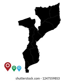 Map of Mozambique, High Detailed Map of Mozambique isolated on white background.Vector illustration eps 10