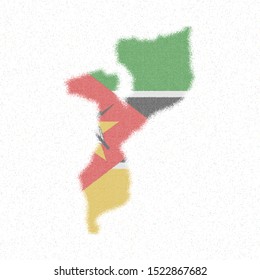 Map of Mozambique. Mosaic style map with flag of Mozambique. Sightly vector illustration.