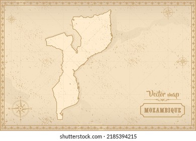 Map of Mozambique in the old style, brown graphics in retro fantasy style
