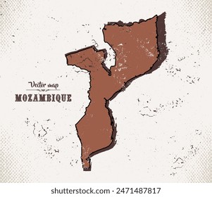 Map of Mozambique in the old style, brown graphics in retro western style.