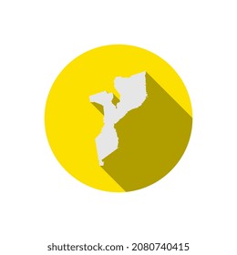 Map of Mozambique on yellow circle with long shadow