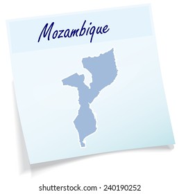 Map of mozambique as sticky note in blue
