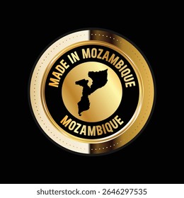 Map of Mozambique. Vector illustration. Logo, Icon, and Symbol. Mozambique map gold seal. 